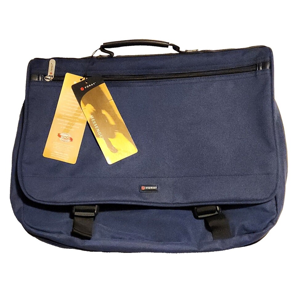 Foray Messenger/Laptop Bag Blue Canvas Padded Expandable Organizer Pockets